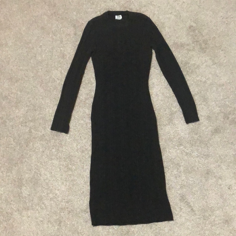 Cotton On Black Ribbed Sheath Dress with Long Sleeves